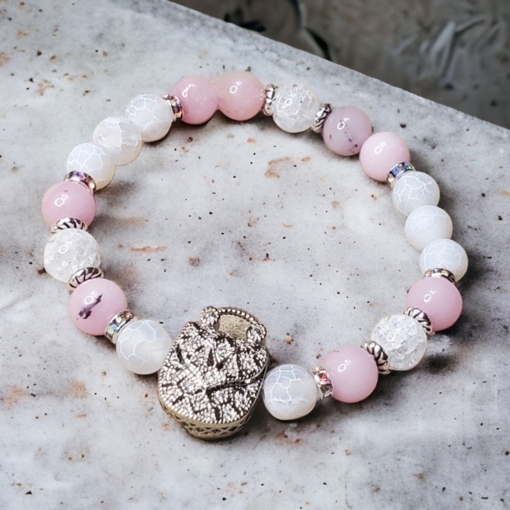 Spiderweb Agate & Cherry Blossom Jasper Bracelet